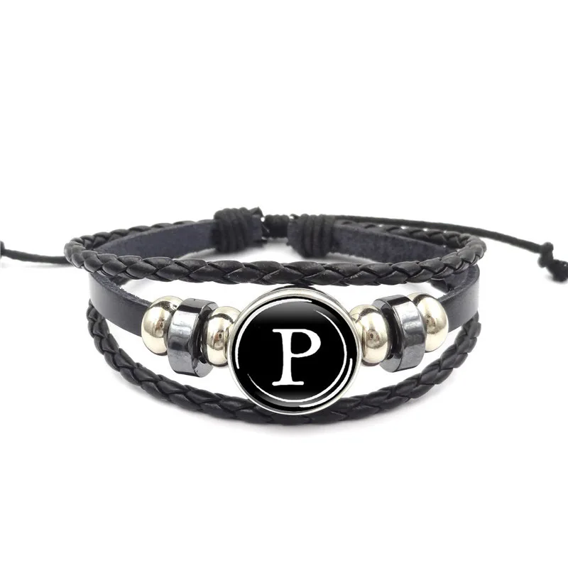 

A-Z 26 Letters European Stylish Handmade Weave Beads Time Gem Multi Layer Bracelet Men, Balck