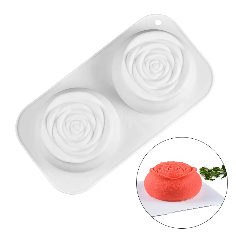 

New Arrival Non-Stick 2 Big Cavity Round Eose Flower Mousse Silicone Cake Mold Cake Pan Silicon Cake Mold, As picture or as your request