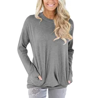 

Women batwing long sleeve o neck loose tunic tops casual solid t-shirt