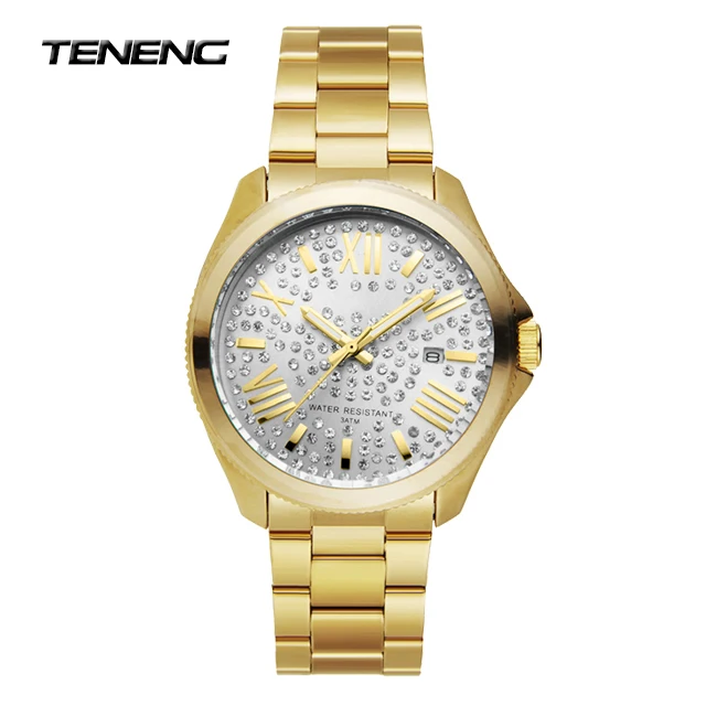 

TENENG Fashion Gold Women Diamond Wrist Watches Top Luxury Brand Ladies, Rose gold;1n14gold;ips