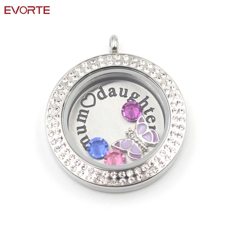 

Wholesale Stainless Steel Round Locket Clear Glass Floating Memory Charm Pendant Locket Jewelry, Silver