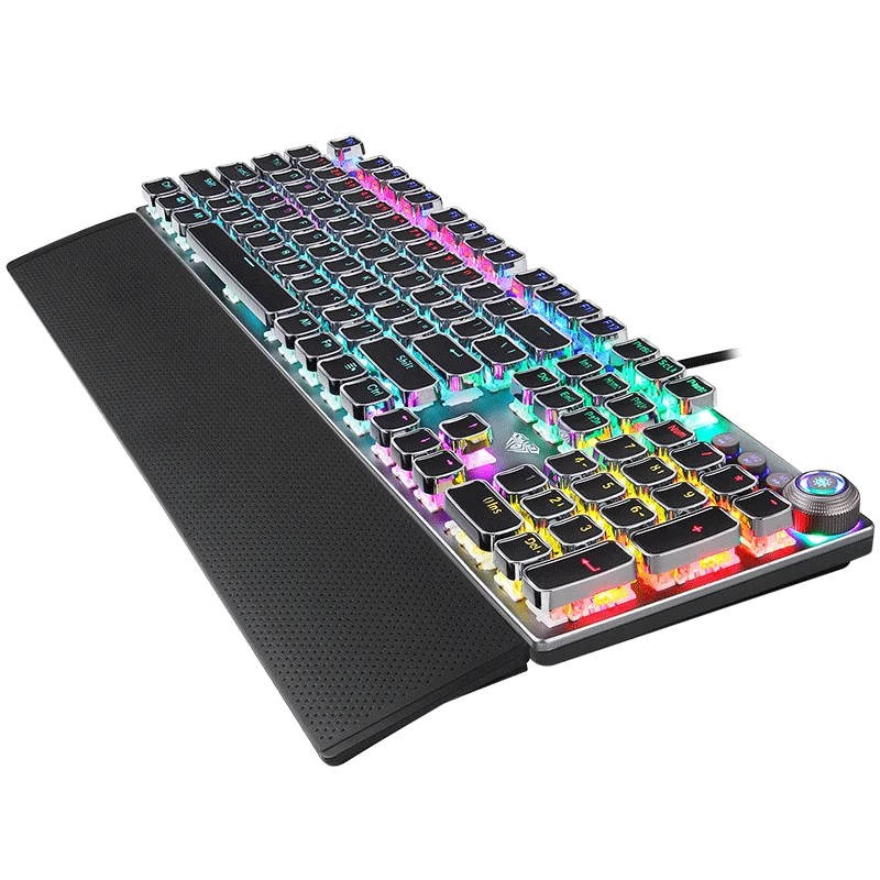 

AULA SI-2088 coloful lighting system programmable RGB mechanical gaming keyboard with Multi-functionan alloy knob, Black