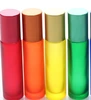 Rainbow Colors 10ml Frosted Stainless Steel Roller Ball Glass Bottles with Gold Cap
