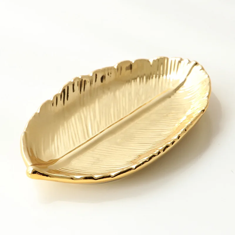 

Trinket Ring Jewelry Storage Tray Decoration Plating Gold Silver Ceramic Tree Leaf Shaped Plates