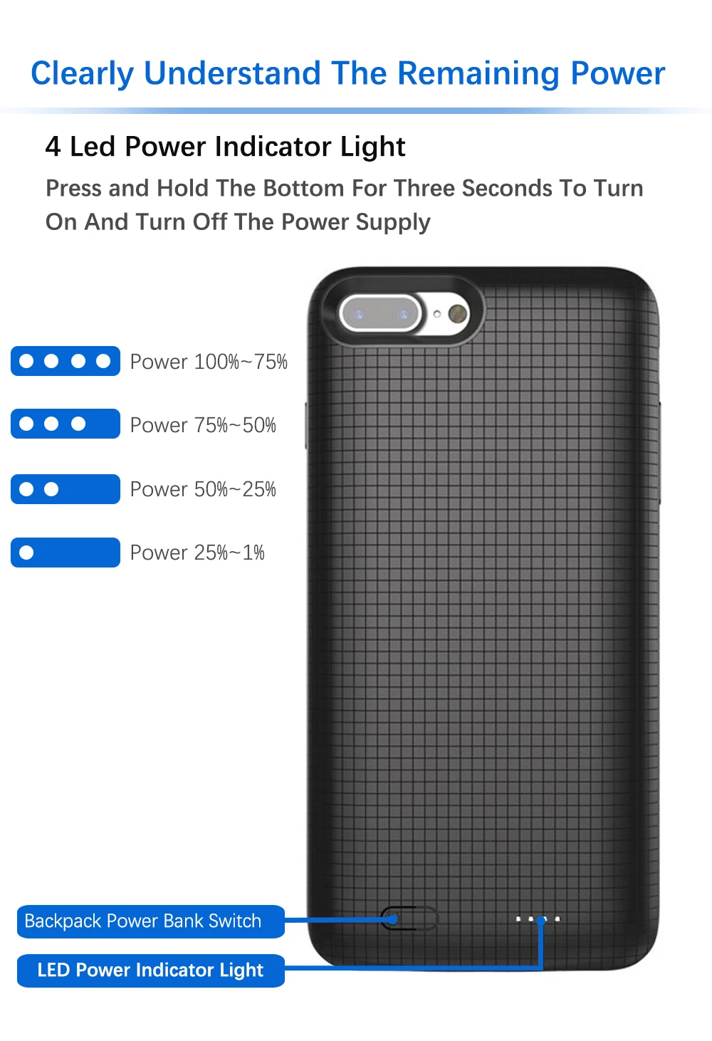 2800mah quick charge external battery for iphone 7 battery case