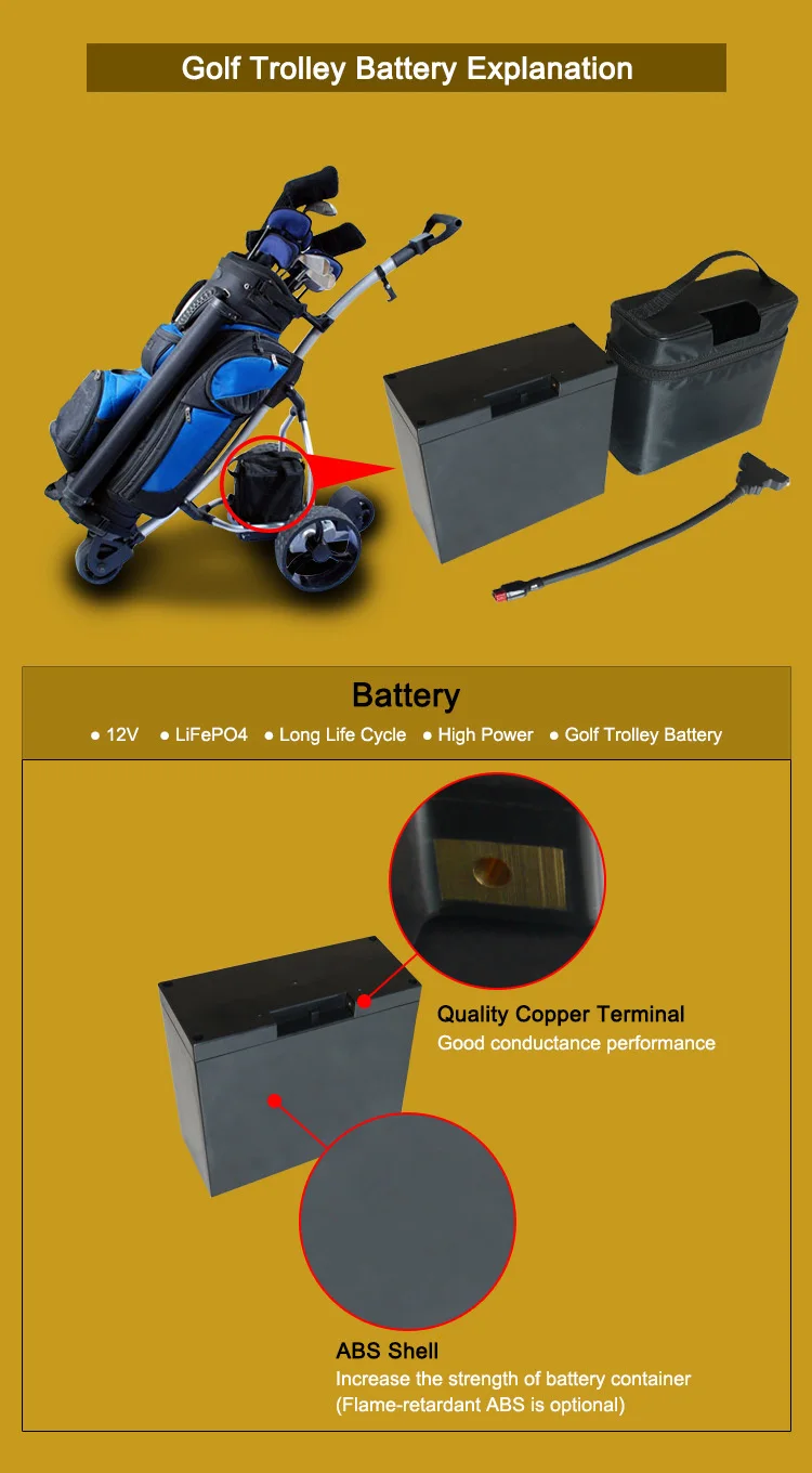 Electric Golf Trolley T-bar Connector Lifepo4 Battery Pack Lithium Battery 12V 33ah Cycle Life >2000 Cycles