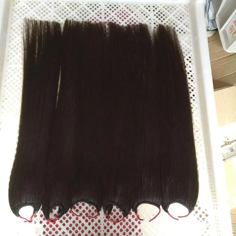 

Hair Extensions With Fishing Line Peruvian human Hair Double drawn Very soft, Natural color #1b