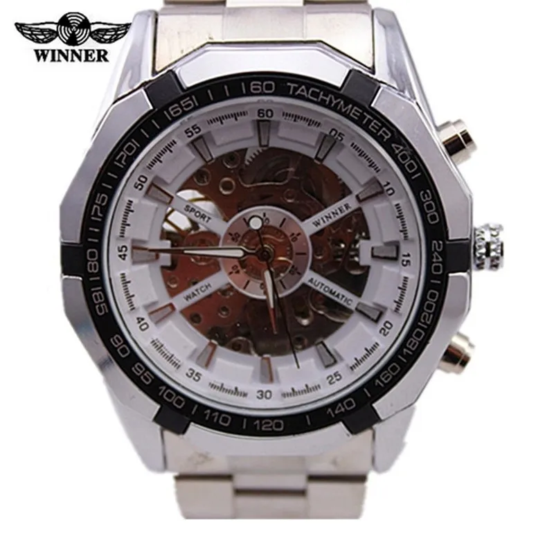 

high quality automatic self wind watch stainless steel strap men businessfashion skeleton montre homme luxury mens winner watch