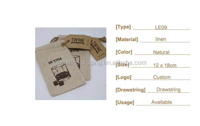 Wholesale  Natural Small Drawstring Gift Linen Bag With Custom Logo and Tag .jpg