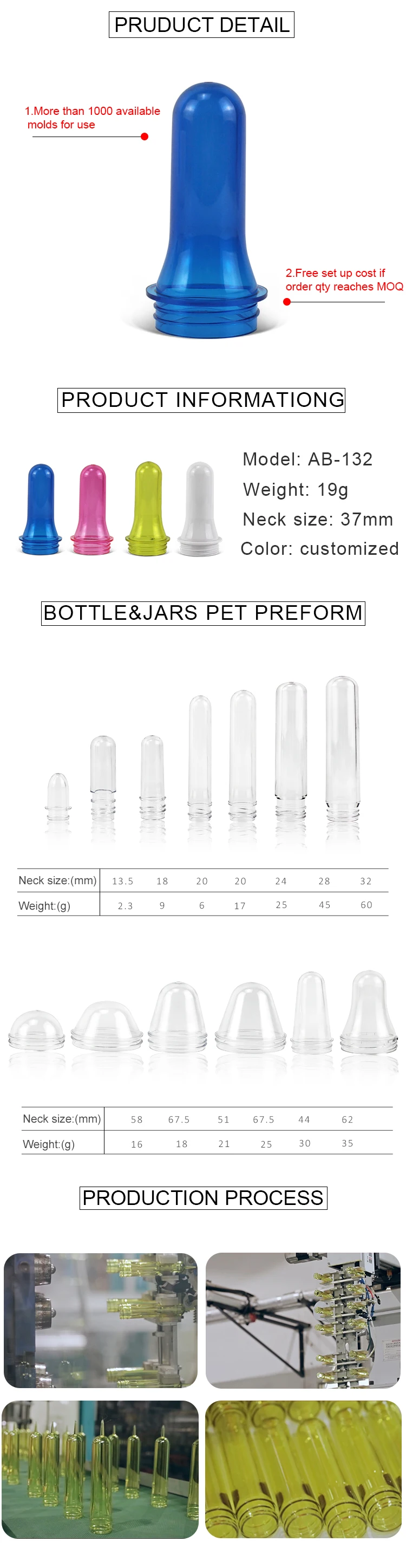 37mm Different Color PET Plastic Water Bottle pet Preform