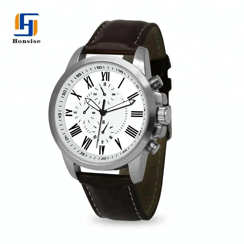 

Small MOQ High Quality Stainless Steel Genuine Leather Strap Custom Men's Watch