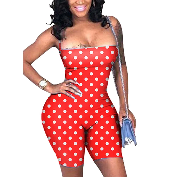 

Lover-Beauty Wholesale Red Crisscross Polka Dot Skinny Women Sexy Club Short Jumpsuits And Rompers