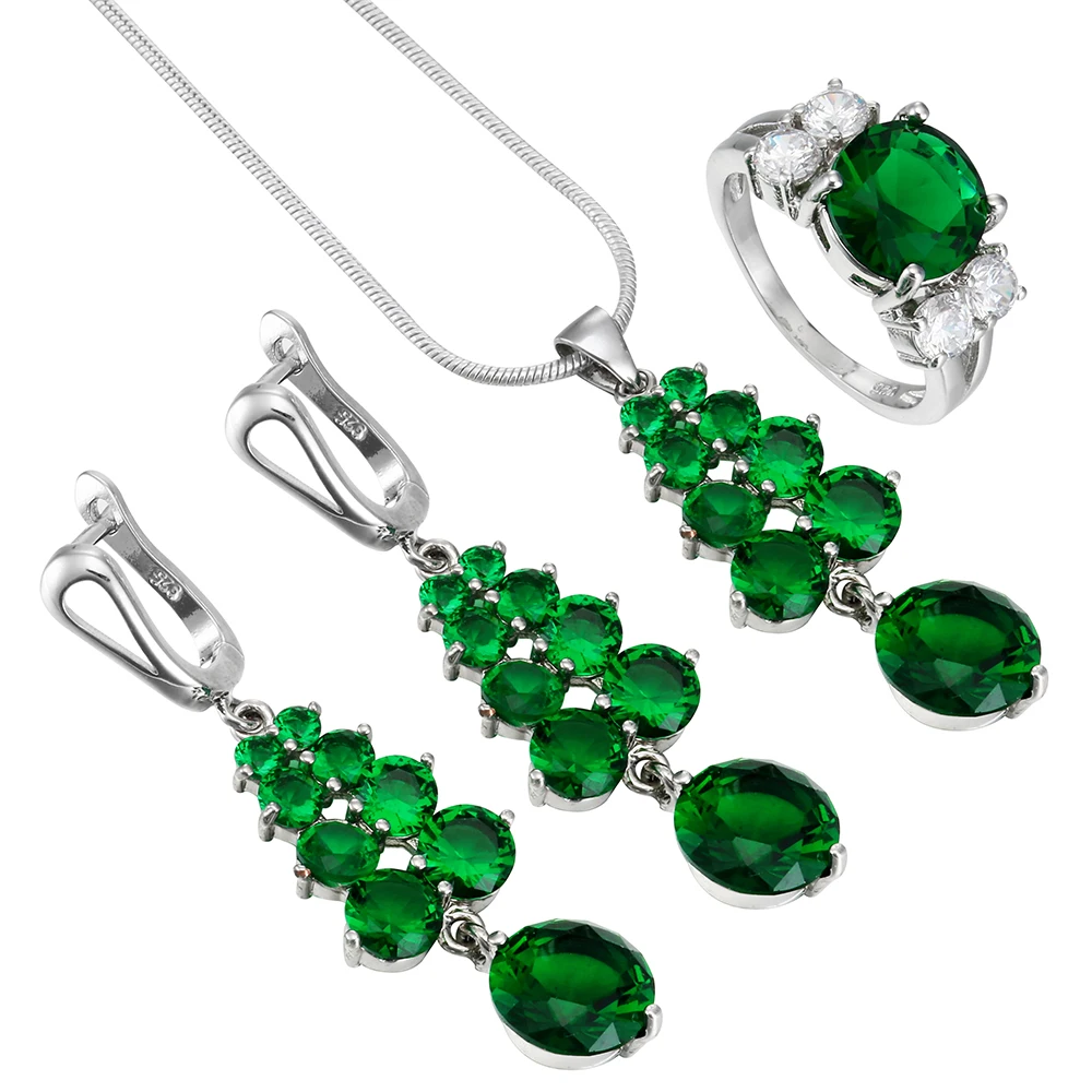 

2018Jewelry set earrings and necklace AAA green zircon Grape shape plating 925 silver luxury bridal jewelry set wholesale