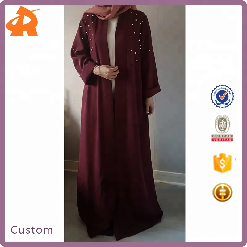 

Latest Fashion Dubai Muslim Abaya Kimono with White Pearls Long Dresses Arabic Style, Customers' requirements