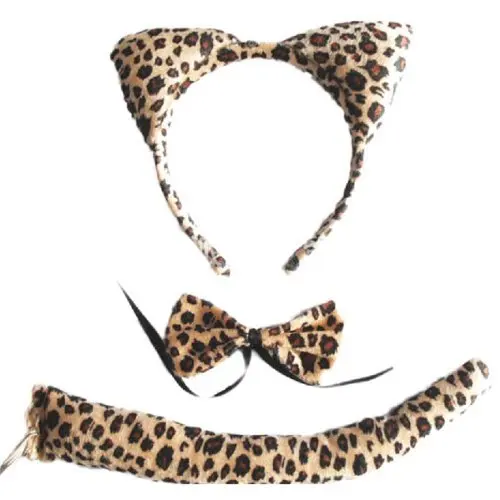 TOP Leopard Print Set Ears Tail Bow Tie Bowtie font b Fancy b font font b