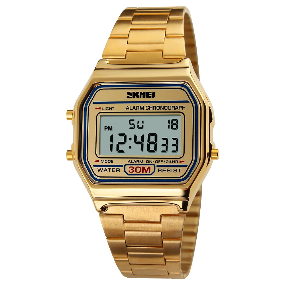 

SKMEI 1123 gold digital watch reloj custom stainless steel watch, Gold;rose gold;silver;black;coffe gold;blue
