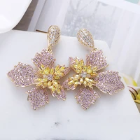 

Luxury Big Flower Petal Drop Earrings Fashion Design New Zirconia Earrings