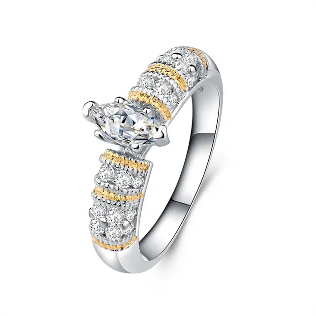 

New Designs 18K Yellow Gold and White Gold Two-tone Engagement Ring With Clear CZ Stone Marquise Shape Valentines Gift