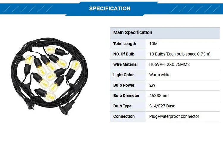 Holiday Lighting 10m Light Chain with Globe Bulbs Outdoor LED String Lights.jpg