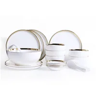 

Hot sale 26pcs white gold Dinner Set Restaurant Plates Fine Porcelain Ceramic Tableware