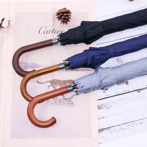 Image of High Quality wooden crooked handle Straight Golf Rain Umbrella for gentleman