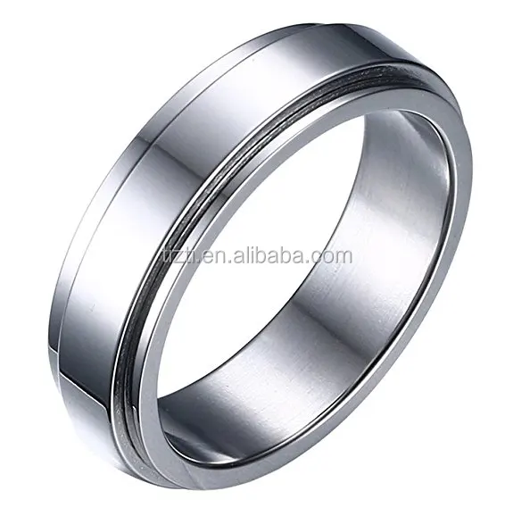 Stainless steel high polished spinner ring fashion titanium full finger promoise gay man ring