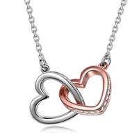 

Heart in heart pendant crystal inlaid 18 inch chain white gold plated set lady 925 sterling silver jewelry choker necklace