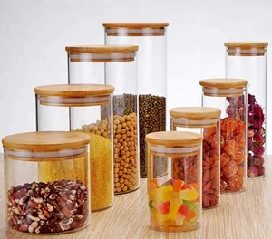Image of Clear 140z bamboo silicone wood lid air tight storage holders tea coffee sugar salt 2L ceramic 1L mason food glass storage jar