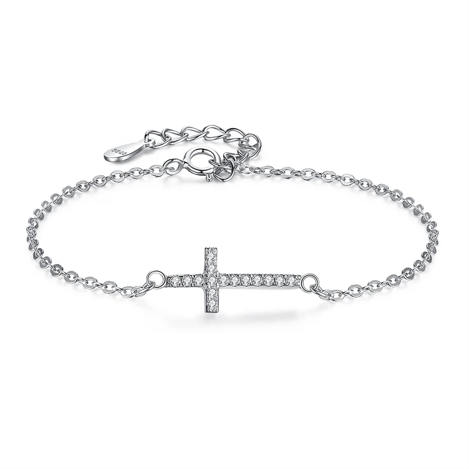 

Fashion Real 925 Sterling Silver CZ Cross Bracelet & Bangle For Women Jewelry Adjustable Chain Bracelet