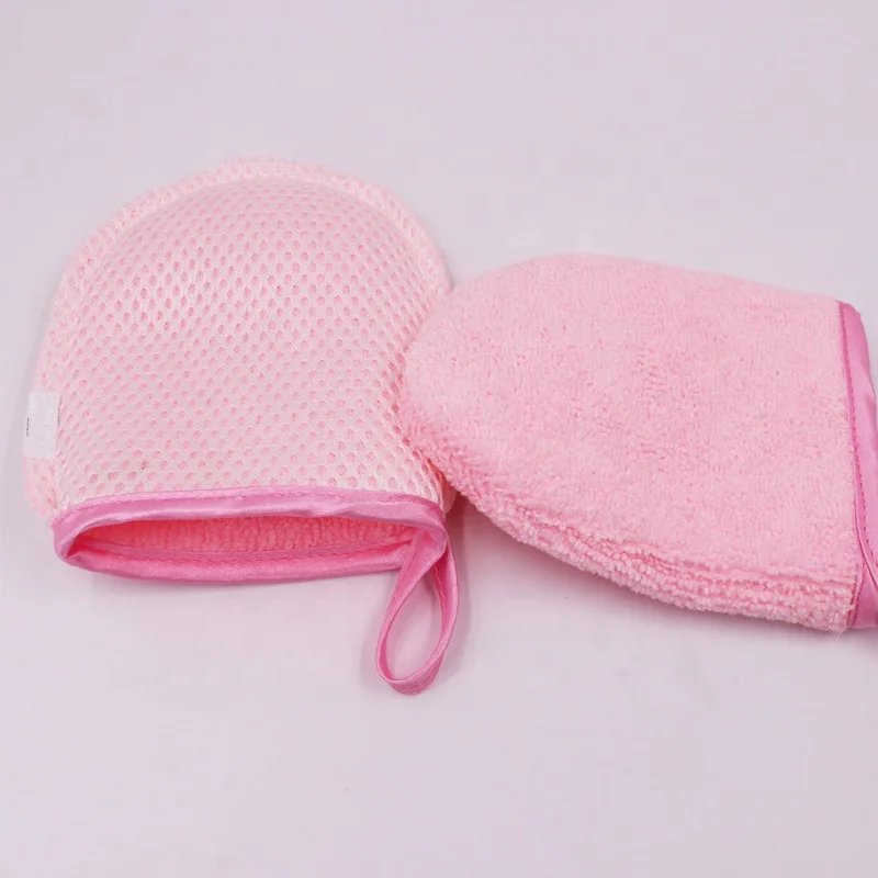 

Reusable Makeup Remover and Microfiber Facial Cleaning Gloves Exfoliating Cleansing Cloth, Pink