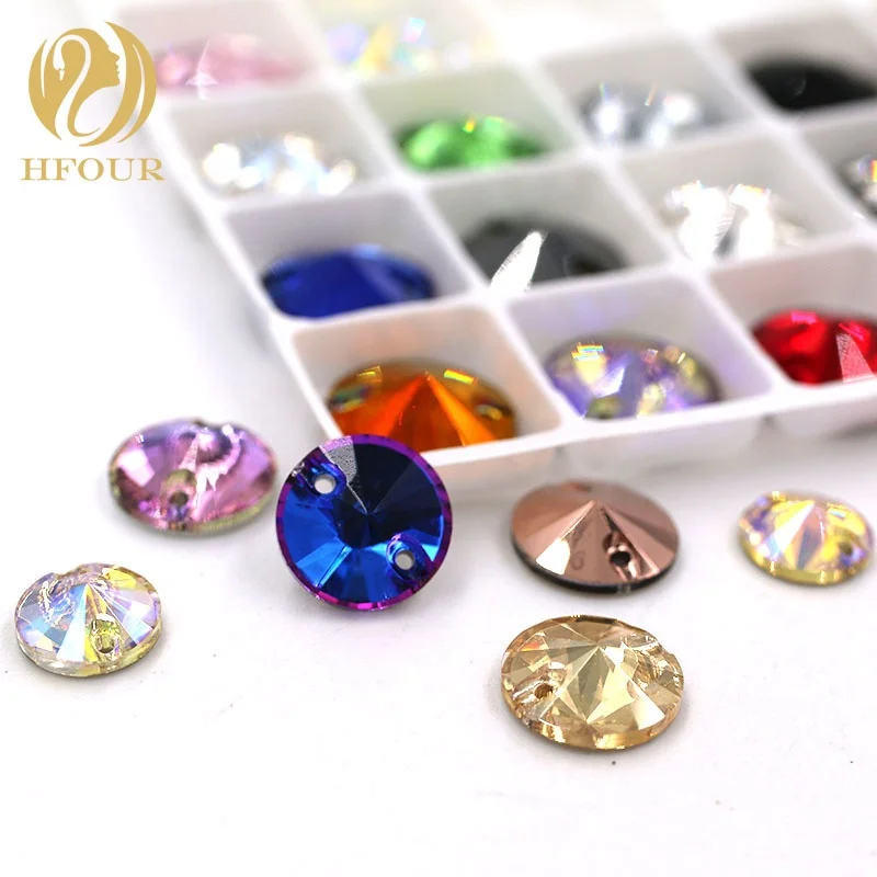 

High Quality Round Shape K9 Glass Flatback Sew-on Rhinestones with Two Holes