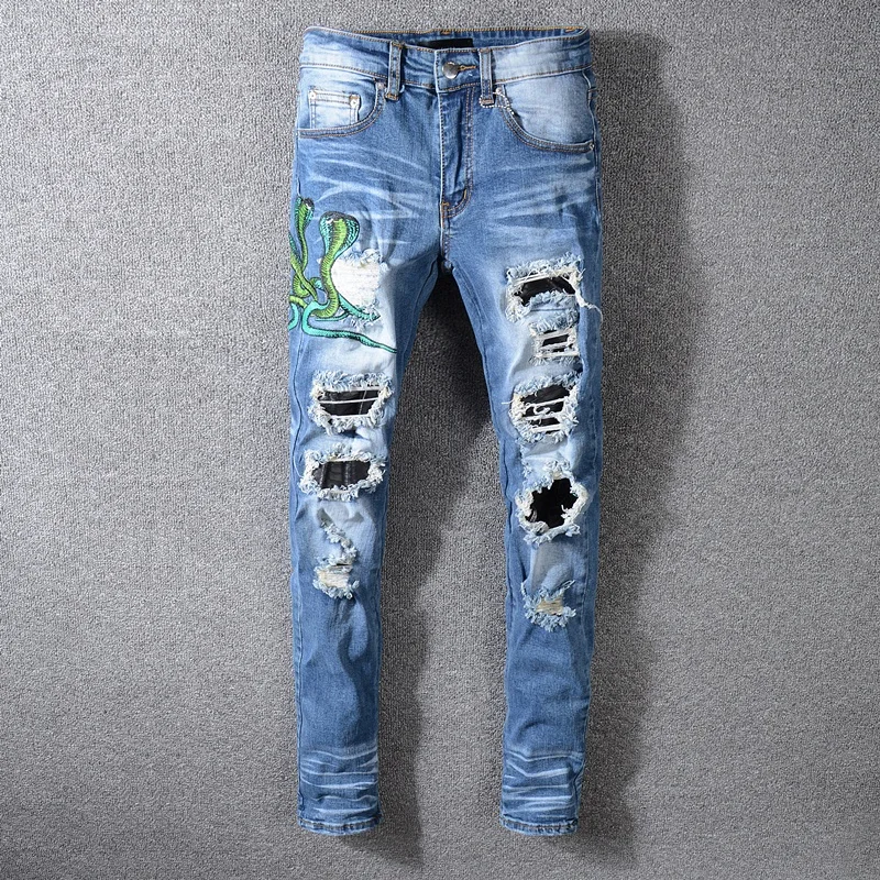 

OEM embroidery dropshipping ripped trousers men jeans for men wholesale jeans