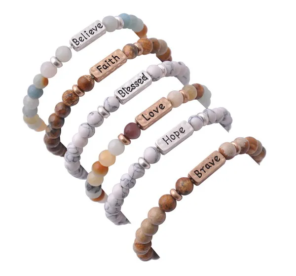 

Natural Stone Bead Bracelet Inspiration Letter Bead Bracelet Yoga Bracelet, Gold