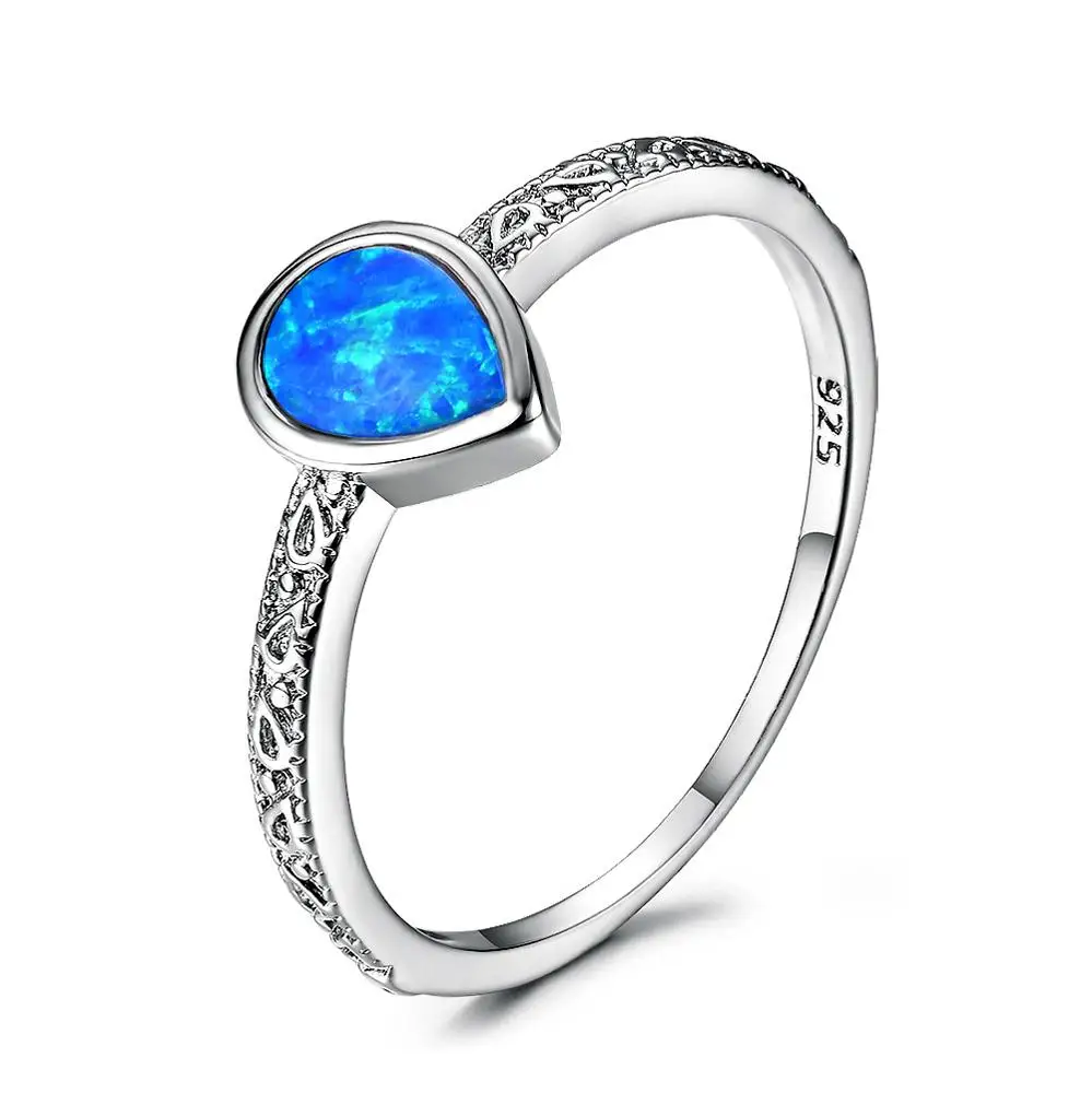 

Silver Filled Water Drop White Blue Purple Fire Opal Rings for Women Vintage Fashion Jewelry Birthstone Ring, Gold,sliver