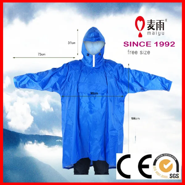 
Maiyu adult breathable 100% polyester waterproof rain poncho with sleeves 
