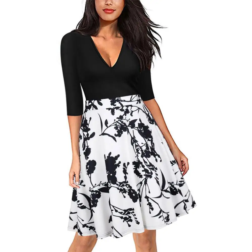 

Newest Vestido 2018 moda V-neck Short Sleeve Print Dress Women Clothes