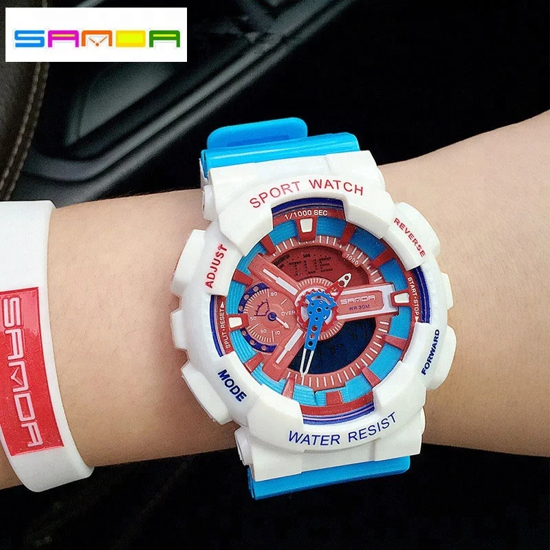 

Sanda Teenagers Male Junior High School Student Waterproof Multi-fuction Sport Night Light Digital Watch, 13 colors