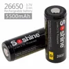 2 Pcs / Lot Soshine 26650 Battery 5500mAh 3.7V 26650 Protected Rechargeable Li-ion Batteries Cell PCB 26650 Battery
