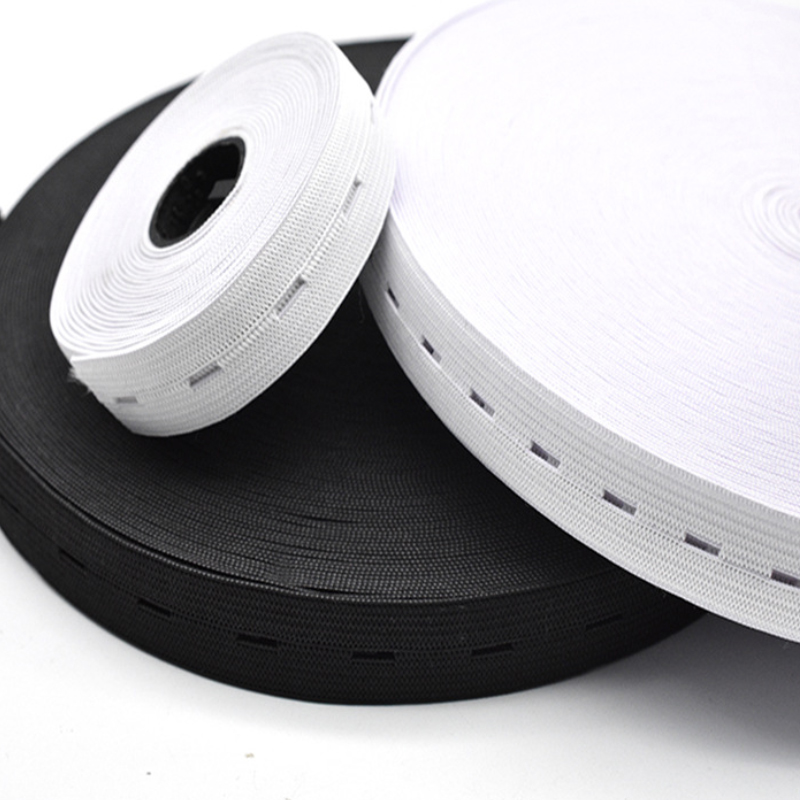 

Thin and Narrow Buttonhole Elastic Band Black White Woven Webbing Polyester Rubber
