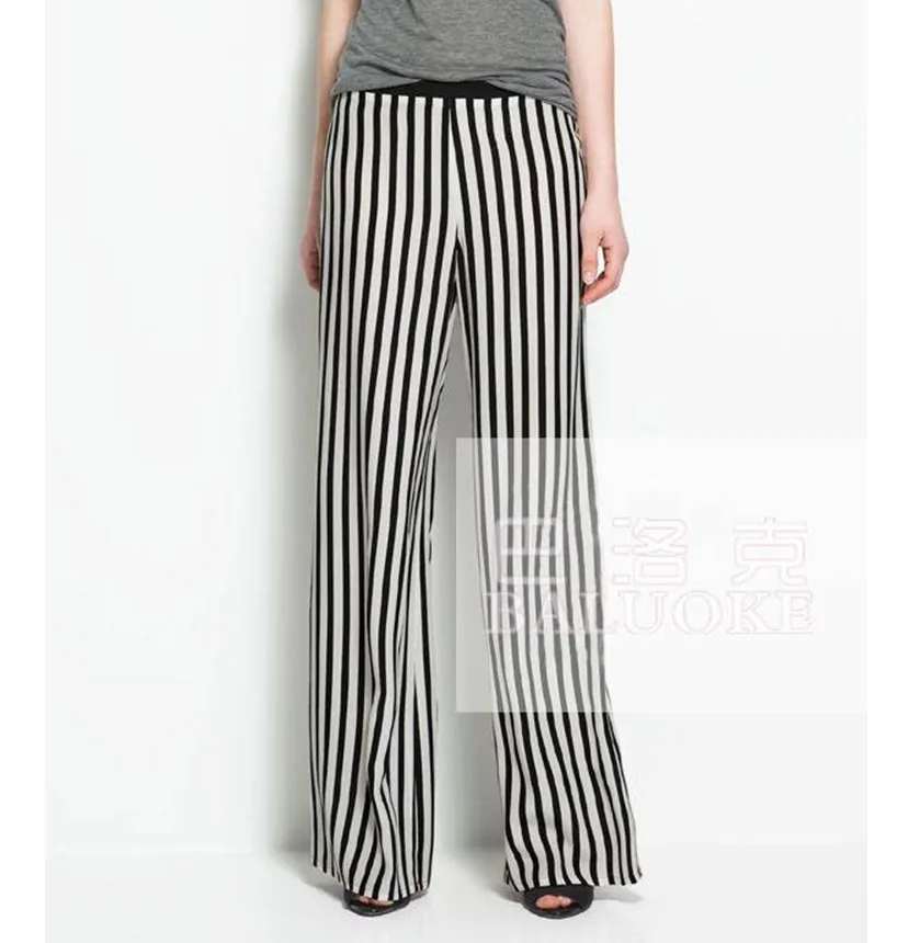 black and white striped trousers womens