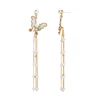 ed02065d 925 Silver Post Enamel Butterfly Pearl Chains Tassel Clip on Earring