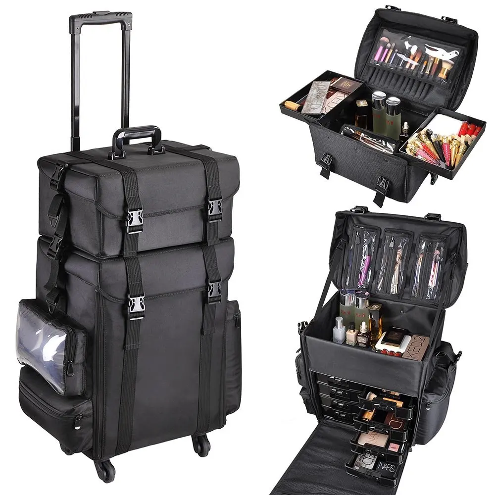 Source Professional Makeup Artist case Black 2 in 1 Rolling Makeup Bag on  m.