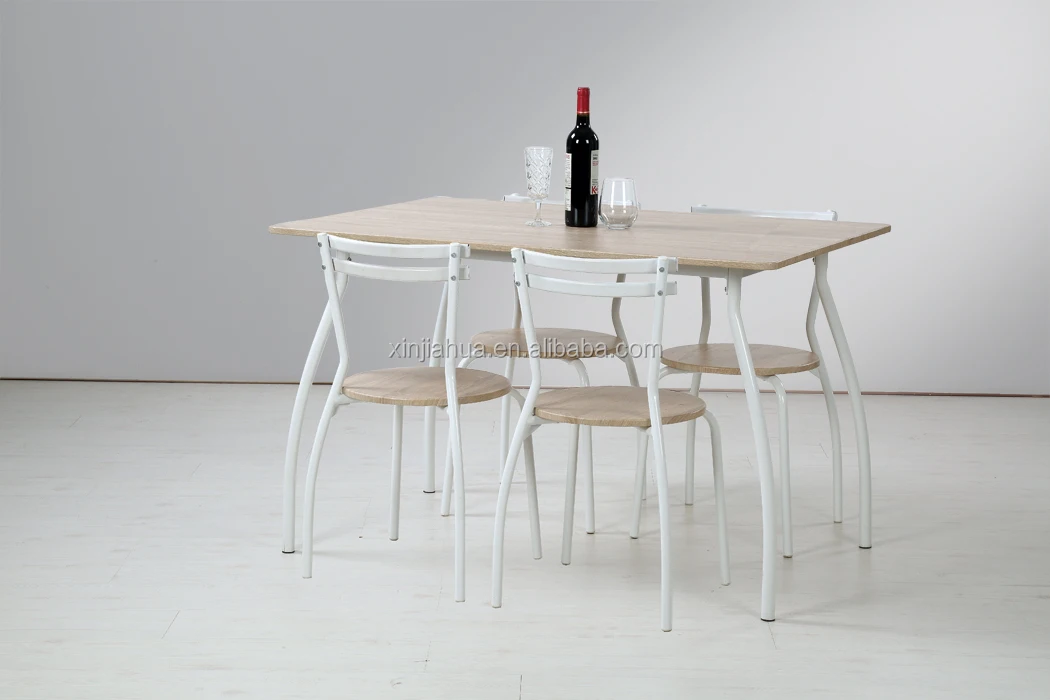 Modern design rectangle dining room table and chairs set wood tabletop metal legs dining table set 4 seater for home restaurant 