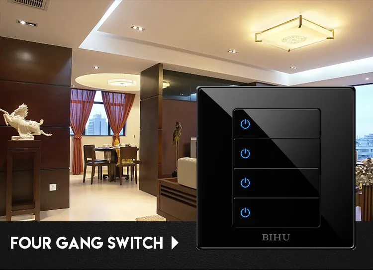 Professional Design black acrylic crystal 4 Gang 1 Way Wall Light Switch