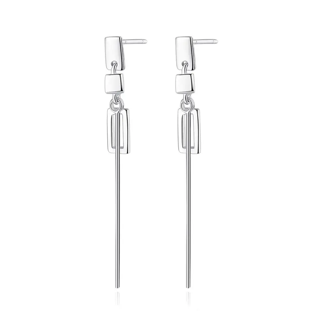 

Hot sale S925 silver women long line tassel geometry earrings Jewelry, White / pink