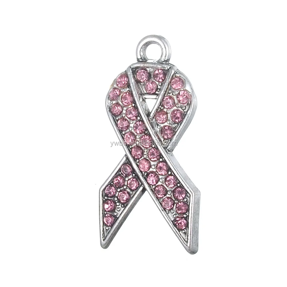 

Hot Sale Stock colorful Crystal Ribbon Breast Cancer Awareness Charm