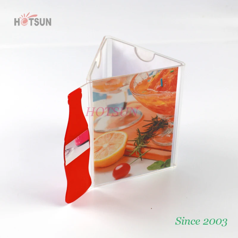 Triangle Shape 3 Sided Clear Plastic Tabletent 4x6 Acrylic Menu Card