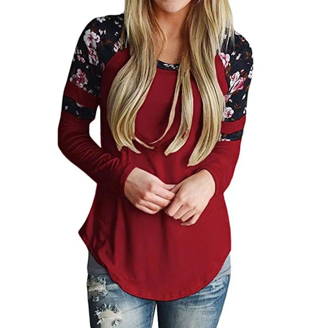 Womens Pullover Blouse,Jushye Stylish Plus Size Long Sleeve Linen Patchwork Tops Loose Casual Coat Sweatshirts