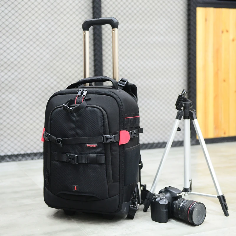 2018 Soudelor new design fashion best trolley camera bag backpack with wheels  for travel