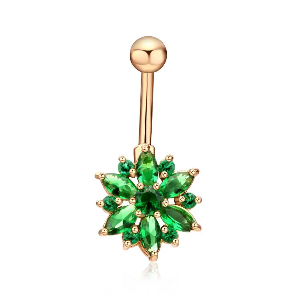 

Wholesale Body Jewelry AAA Zirconia Flower Shape Medical Piercing Belly Button Ring, 6 available color